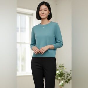 J. Crew Soft Sky Blue Merino Wool Tippi Sweater 3/4 sleeves